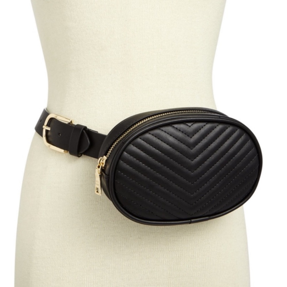 Steve Madden Leather Chevron Fanny Pack Belt